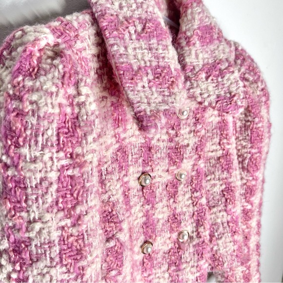 Loveshackfancy Tweed Wool Cropped Double-Breasted Jacket Plaid Pink Sz 0 - Picture 6 of 10